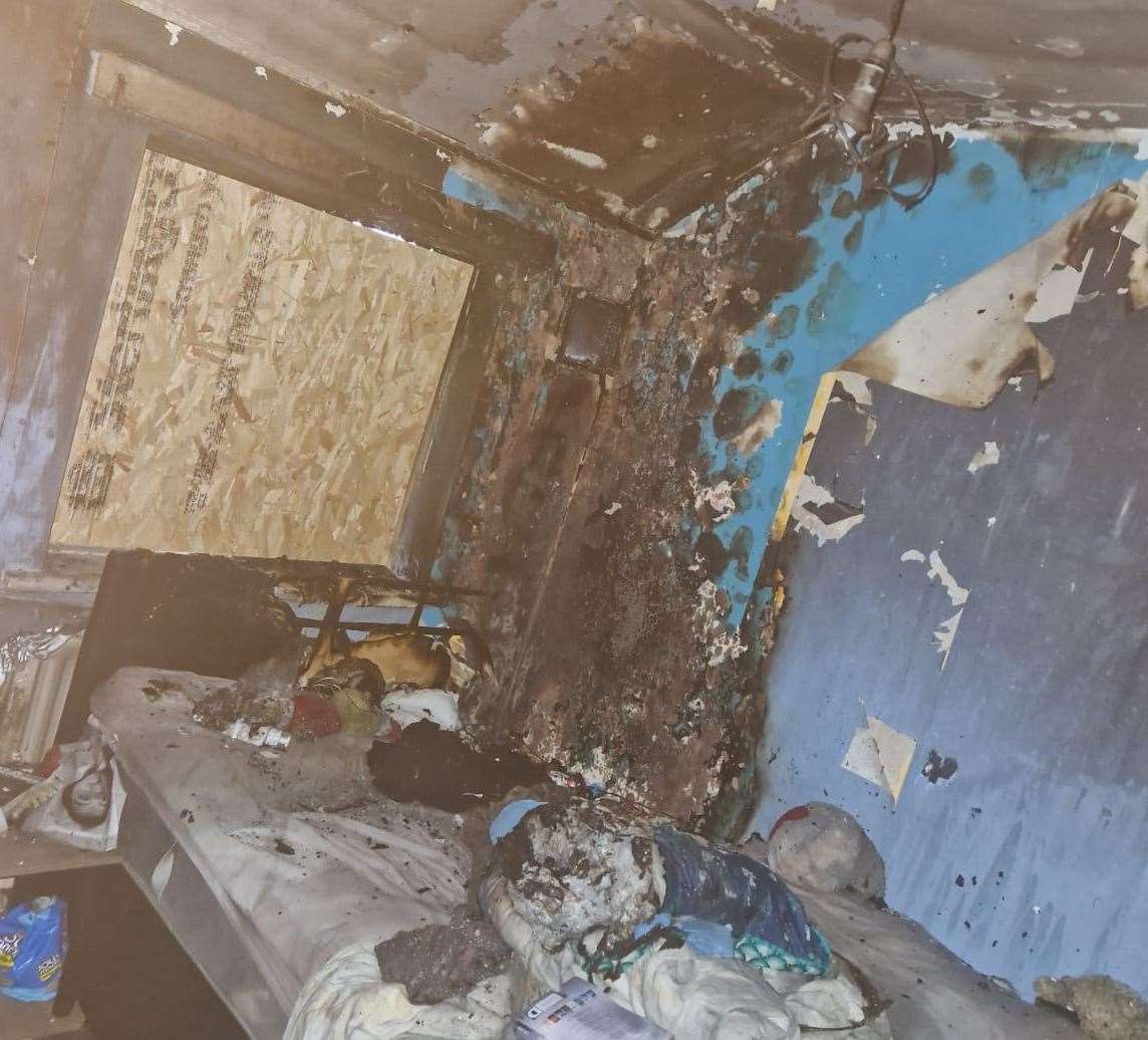 Inside a bedroom at the house in Darnley Road, Strood which caught on fire. Photo: Tierney Hodges