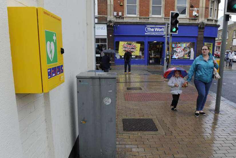 One of the new portable defibrillators which have been installed in Dover town centre.