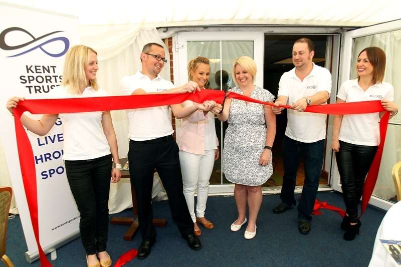 Paralympic gold medalist Charlotte Evans cuts the ribbon launching Kent Sports Trust with board trustee Angie Sandys