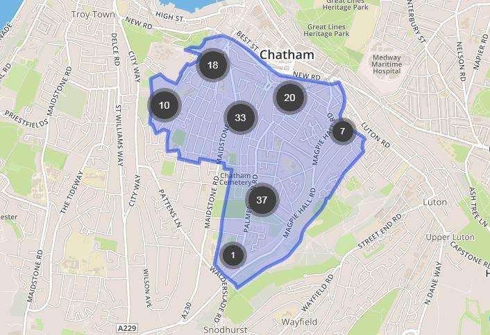 126 violent or sexual crimes were reported in Chatham Central in April. Picture: police.uk