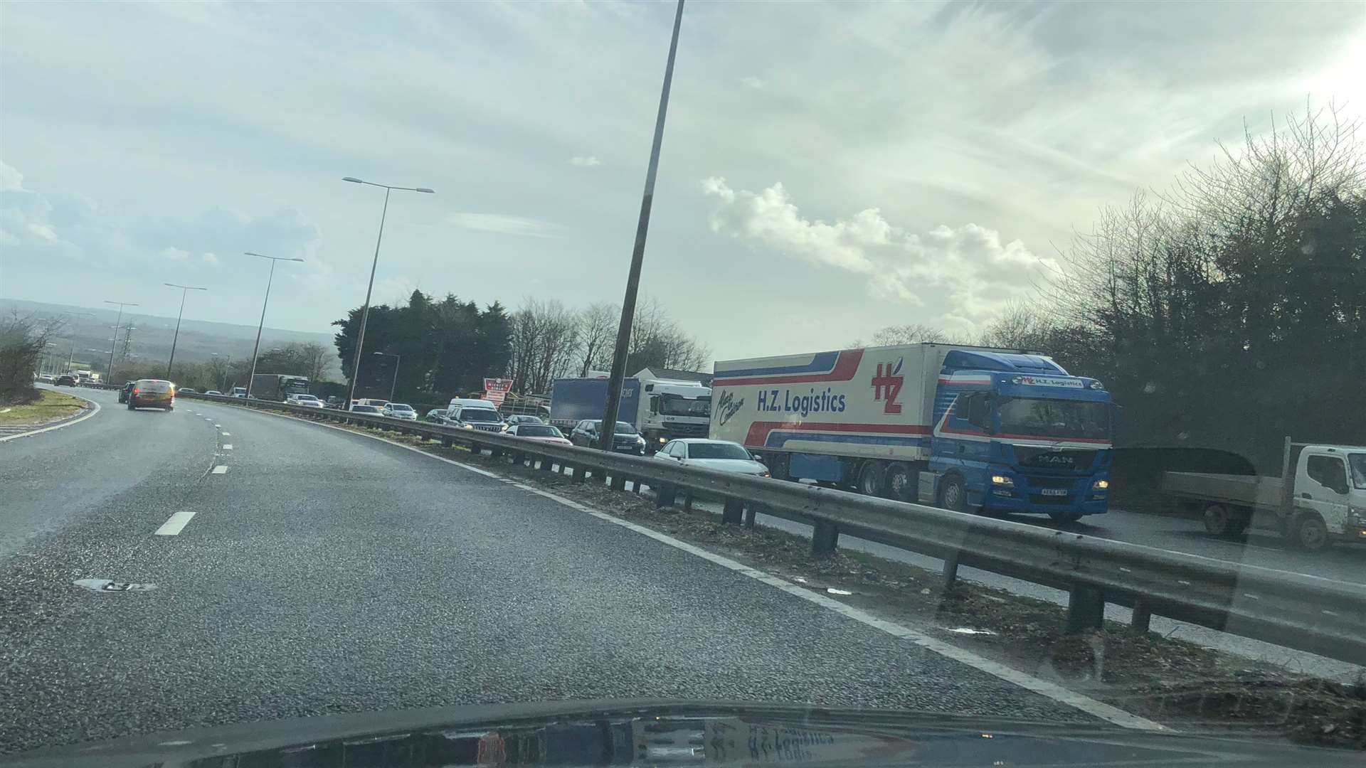 Traffic is queuing on the Chatham-bound carriageway. Credit: Steve Salter.