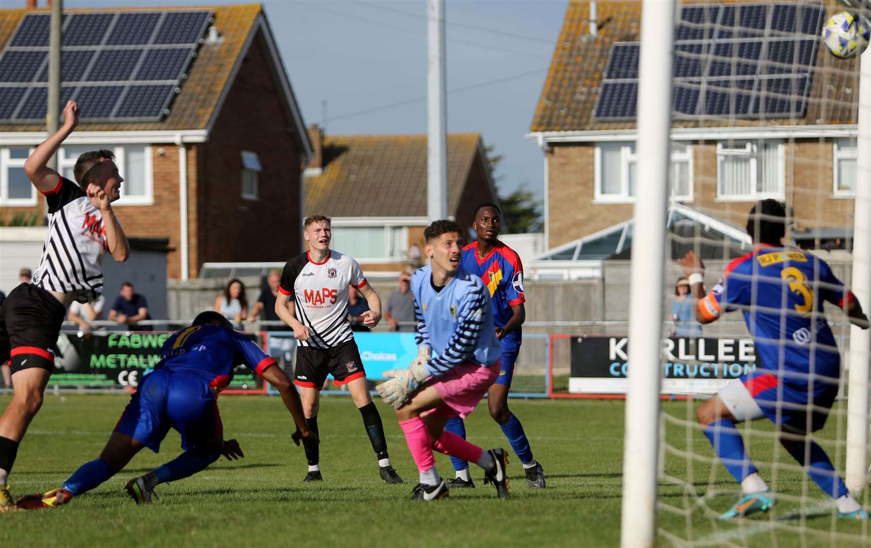 Rory Smith heads home the first of his two goals for Deal in their weekend 4-3 Kent Senior Trophy triumph. Picture: Paul Willmott