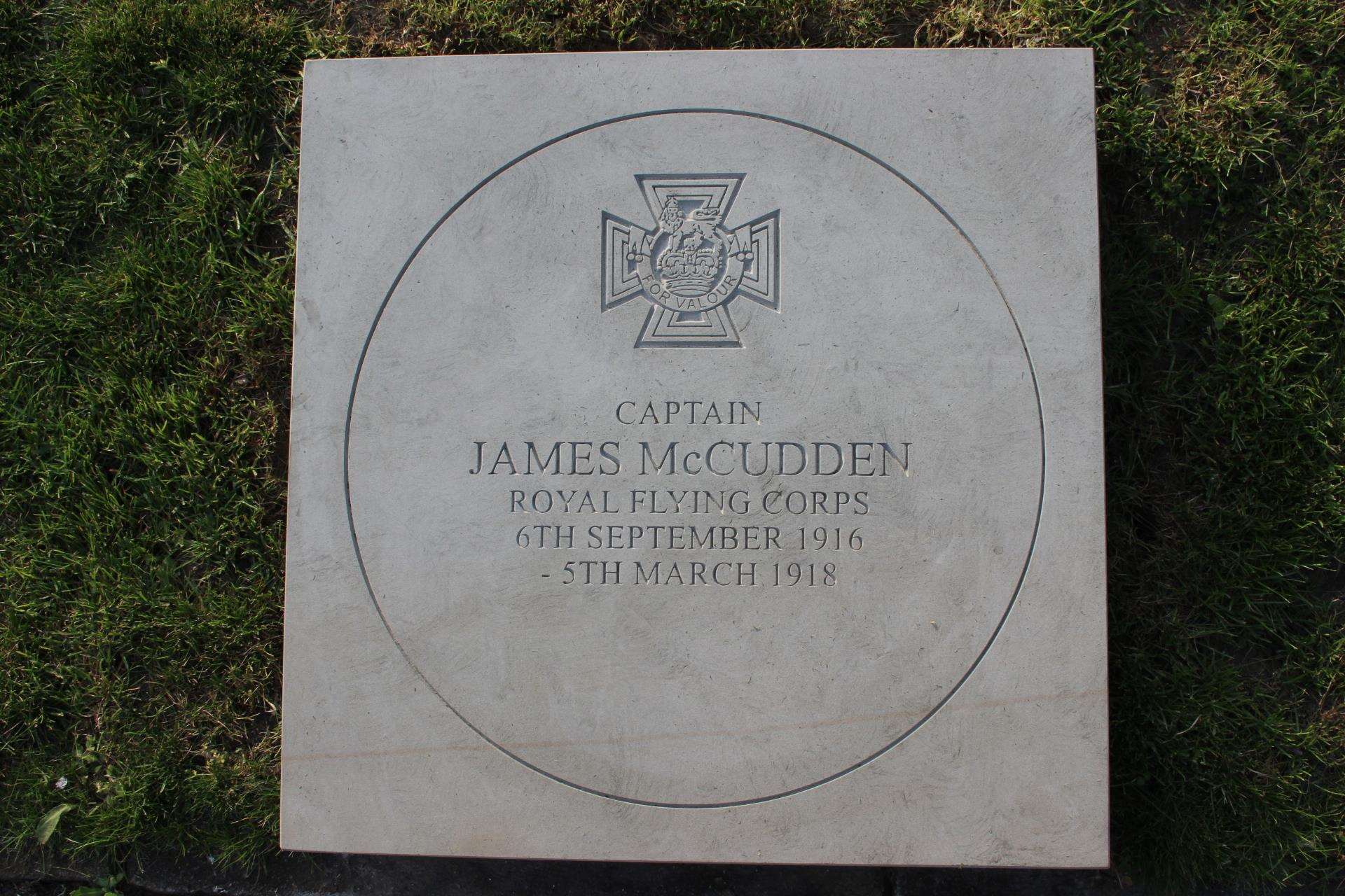 The Capt James McCudden VC paving stone at Sheerness War Memorial