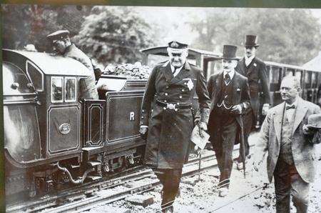 First pictures of the train, with dignitaries led by Lord Warden of Cinque Ports Earl Beauchamp at the inaugral ceremony on July 16, 1927