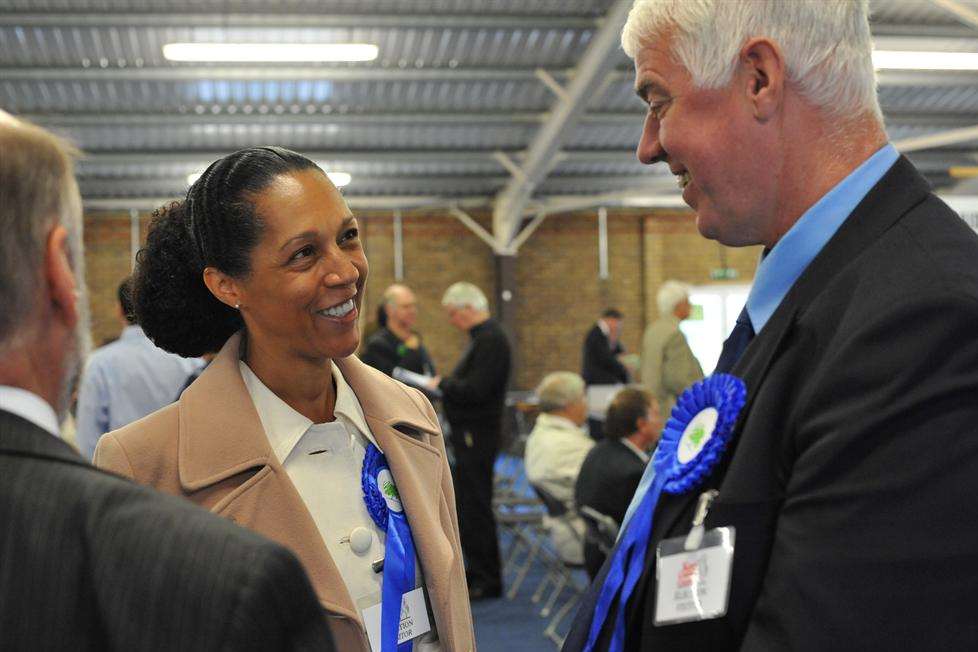 Happier days! Paul Butcher chats to Helen Grant MP at an election count