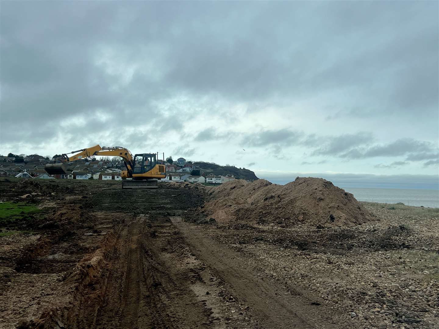 Work is under way on the new sea wall. Picture: Megan Carr