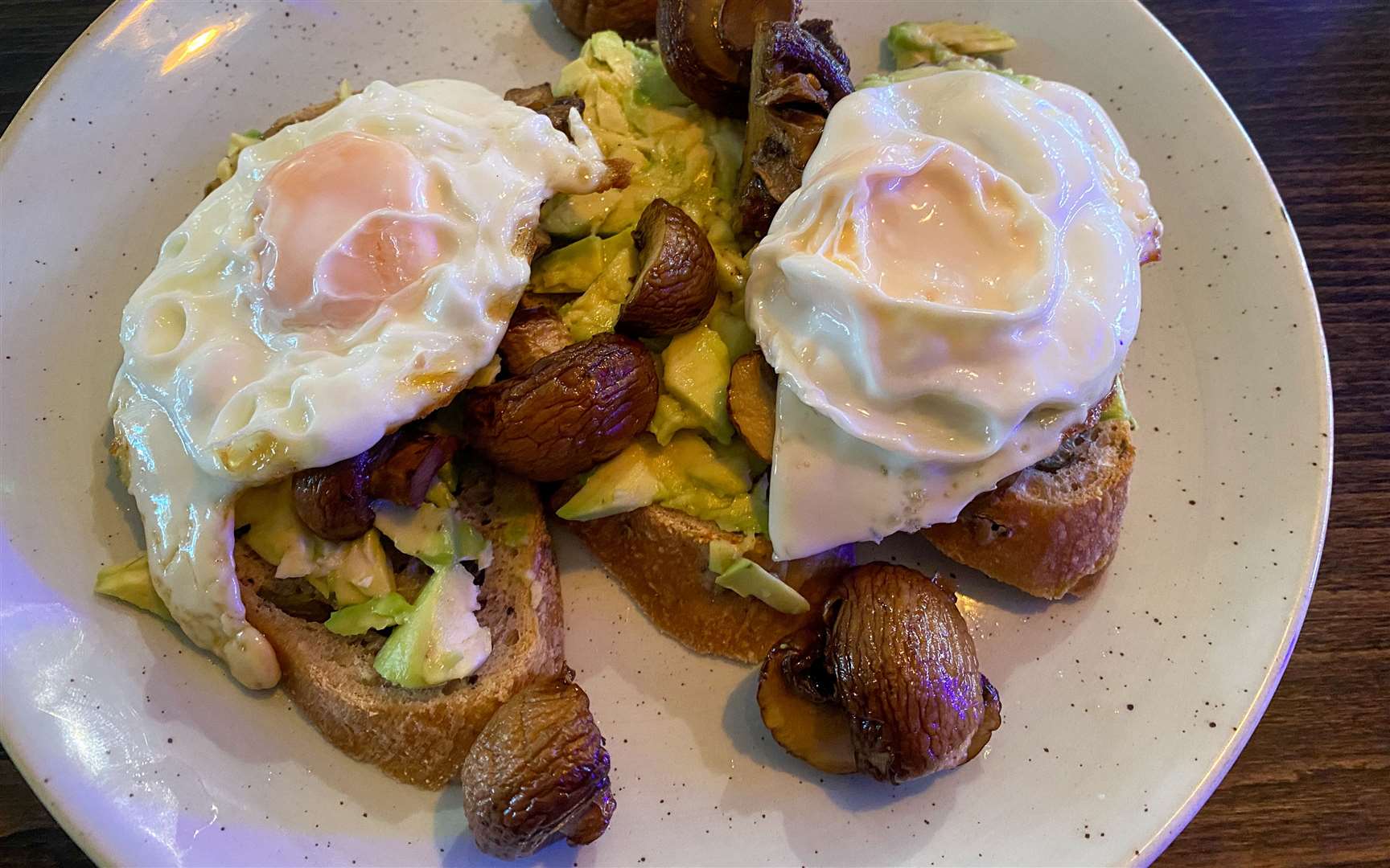 The portion size was great, but the avocado, eggs and mushroom on toast was overcooked and underseasoned