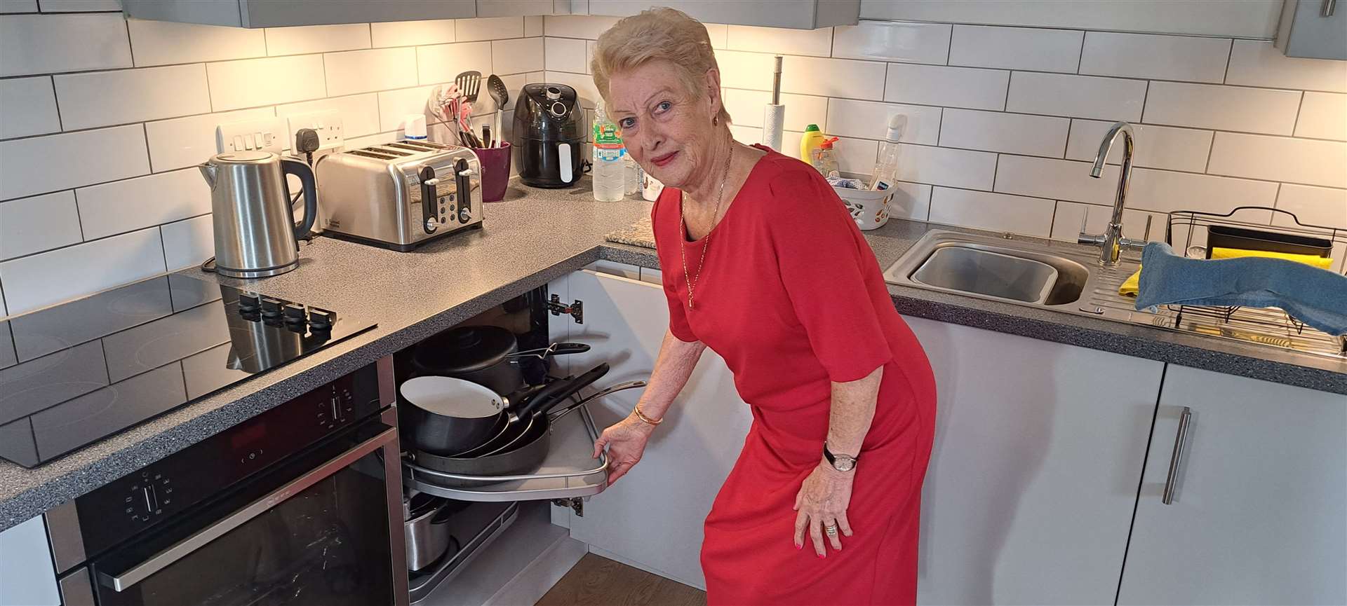 Veronica Eldridge showing off her state-of-the-art kitchen