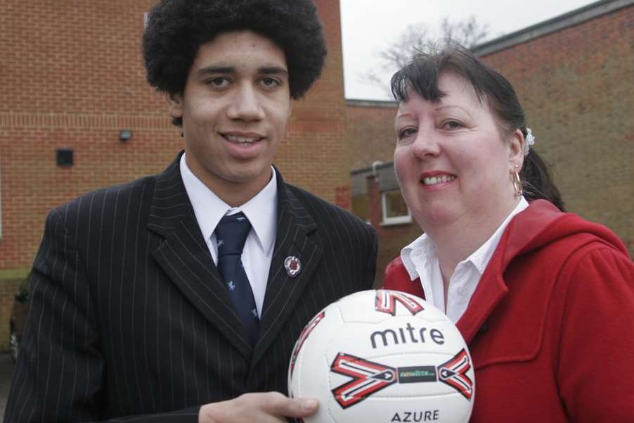Former Chatham schoolboy Chris Smalling pictured with his mother Theresa in 2008