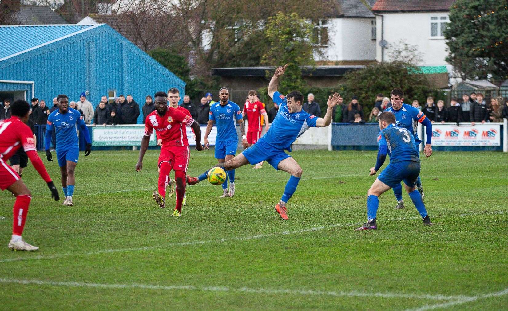 Herne Bay in action against rivals Whitstable at Winch's Field this season. Picture: Les Biggs