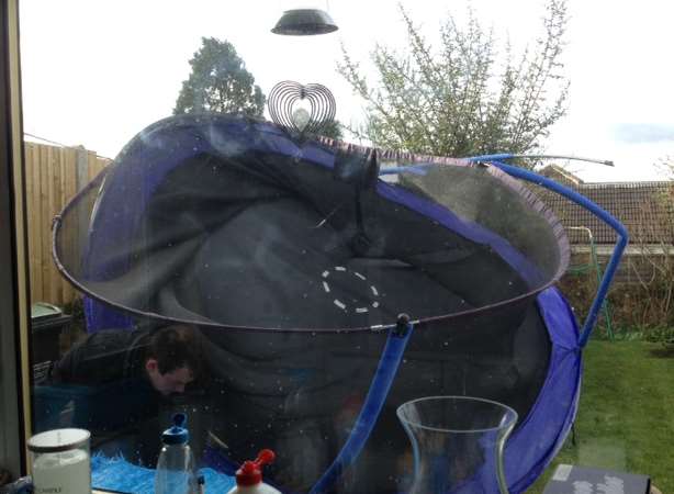 This trampoline had flown into Leanne Hall's garden from a completely different road. Picture: Leanne Hall