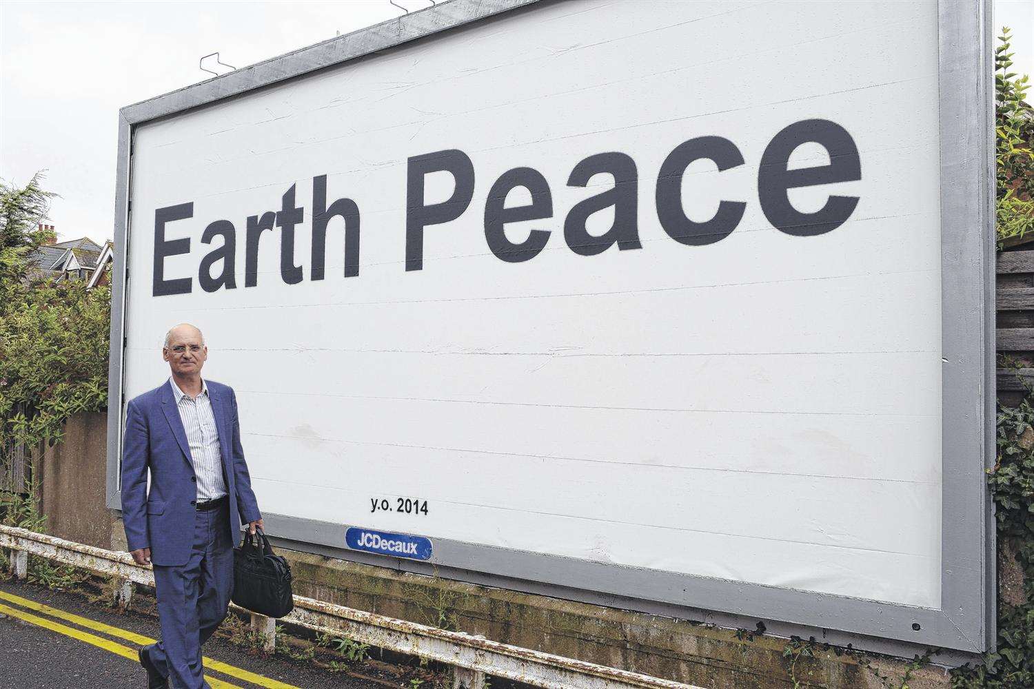 Folkestone Triennial curator Lewis Biggs by Yoko Ono's piece Earth Peace
