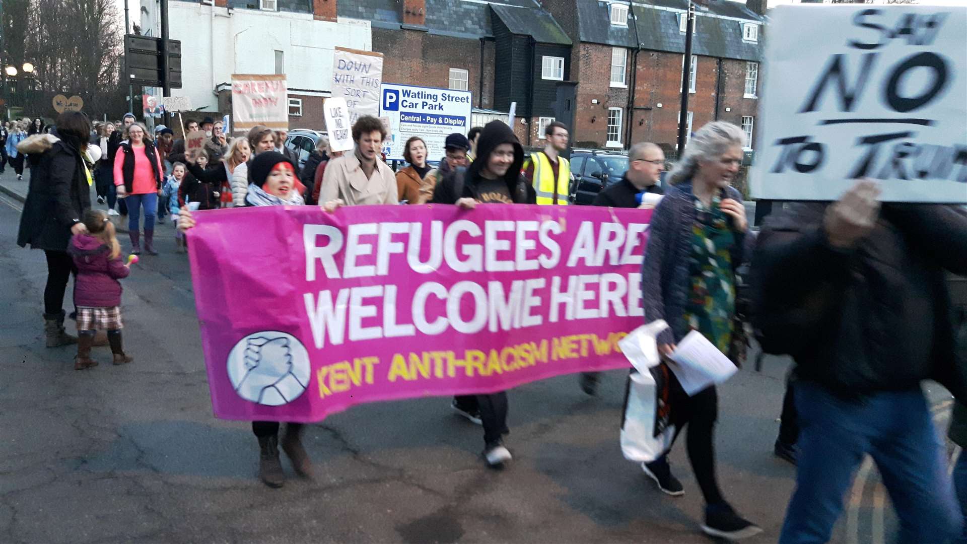 Anti-Trump demonstrators marched through Canterbury in March last year
