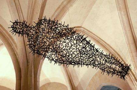 Antony Gormley's sculpture 'transport' in the crypt at Canterbury Cathedral