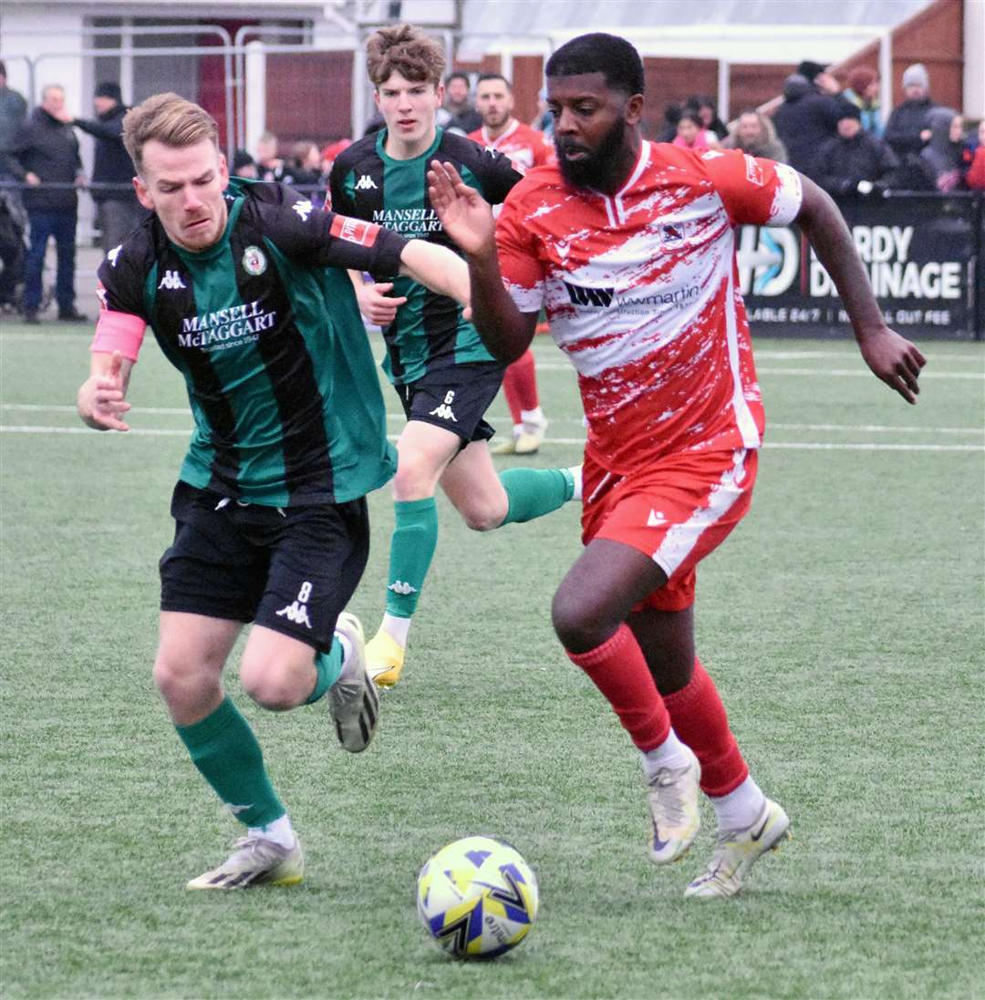 Medy Elito, right, was among the goals in Ramsgate’s 4-2 victory over Burgess Hill on Saturday Picture: Randolph File