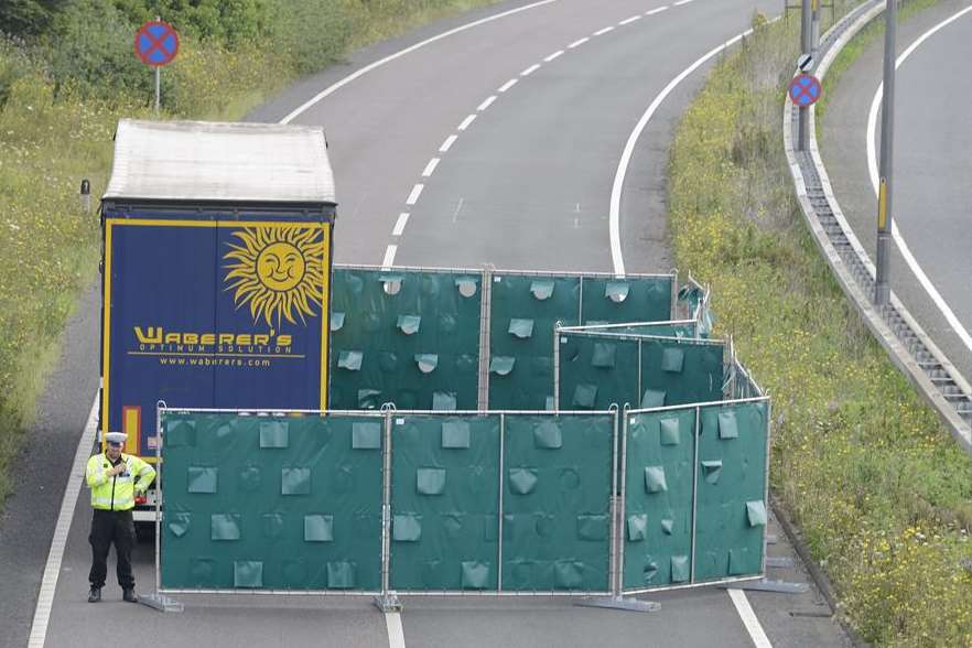 A screen around the lorry that hit the man on the A20. Picture: Paul Amos