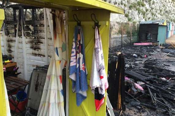 The damage after seven beach huts were destroyed in a suspected arson at Broadstairs. Picture: @TheBroadie