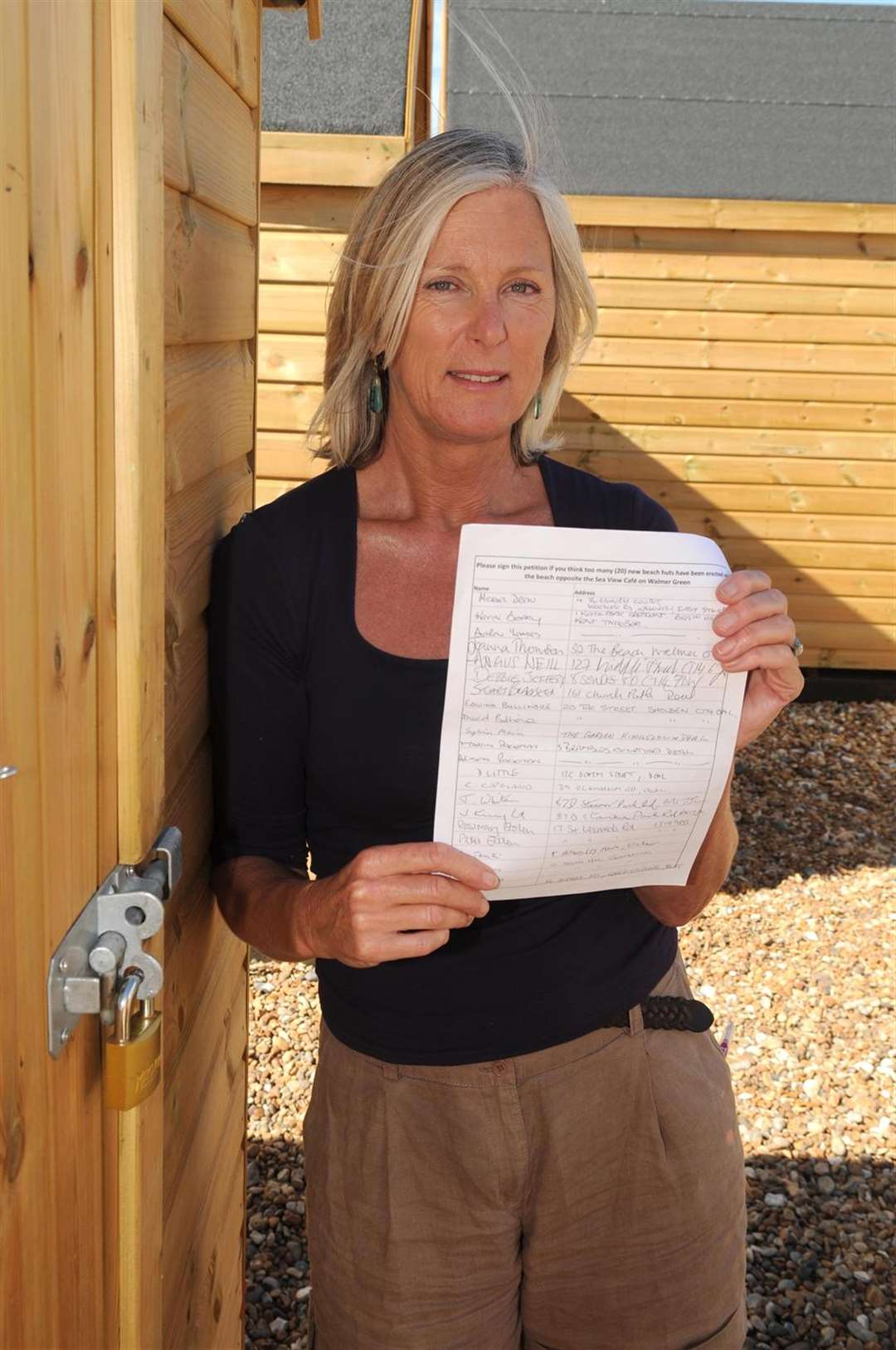 Joanna Thomson protesting against beach huts