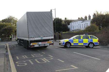 Police at the scene of a fatal lorry crash in Deal.