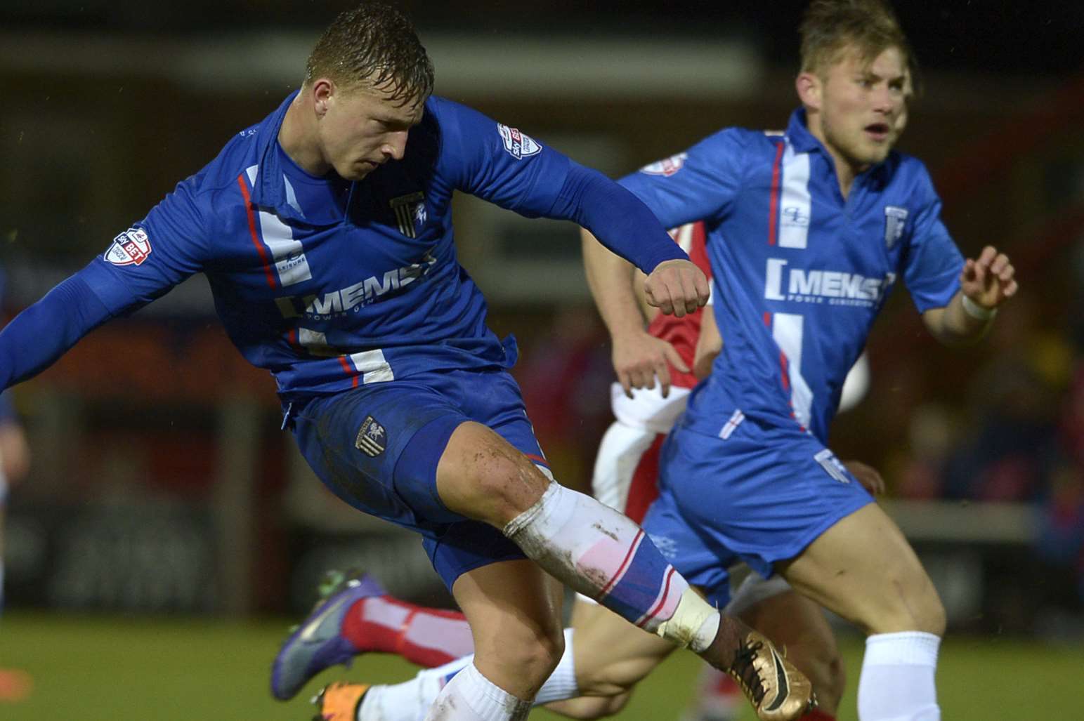 Luke Norris scores Gillingham's goal in Tuesday's 2-1 defeat to Fleetwood Picture: Barry Goodwin