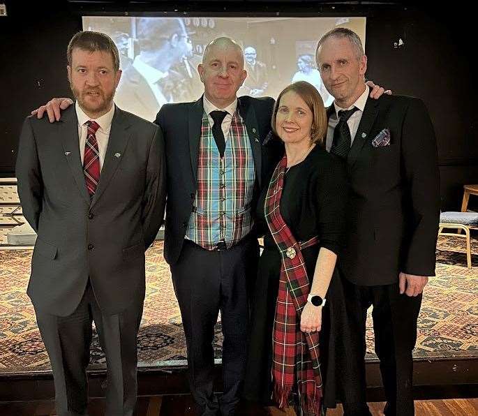 From left: Alistair, Stuart, Roberta and Michael at their dad's funeral. Alistair and Roberta wore Boyd tartan in memory of their mum and Stuart and Michael are wearing MacBeth (linked to the Beaton name via Mary Queen of Scots) Photo credit: Stuart Beaton