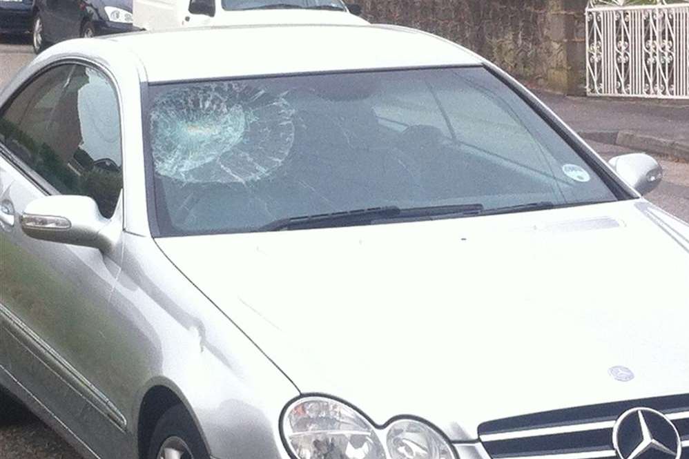 A Mercedes the man allegedly threw a brick at in Wood Lane, Darenth