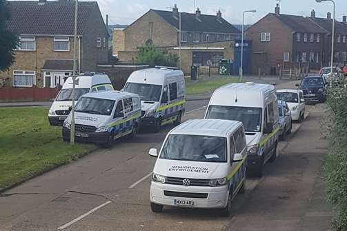 Immigration enforcement vechiles in Wife of Bath Hill, Canterbury. Picture: Sarah Carden