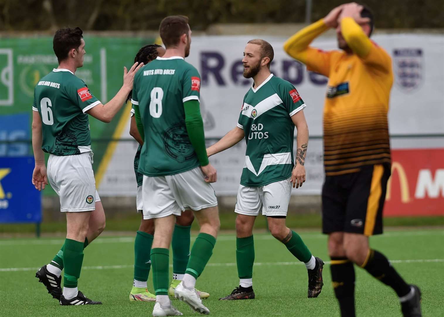 Ashford celebrate Robbie Rees’ goal in the first half. Picture: Ian Scammell
