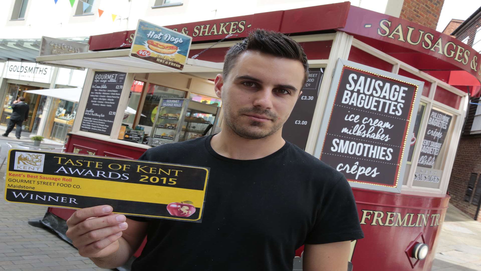 Sausage roll stall owner Ash Green was sold a fake award