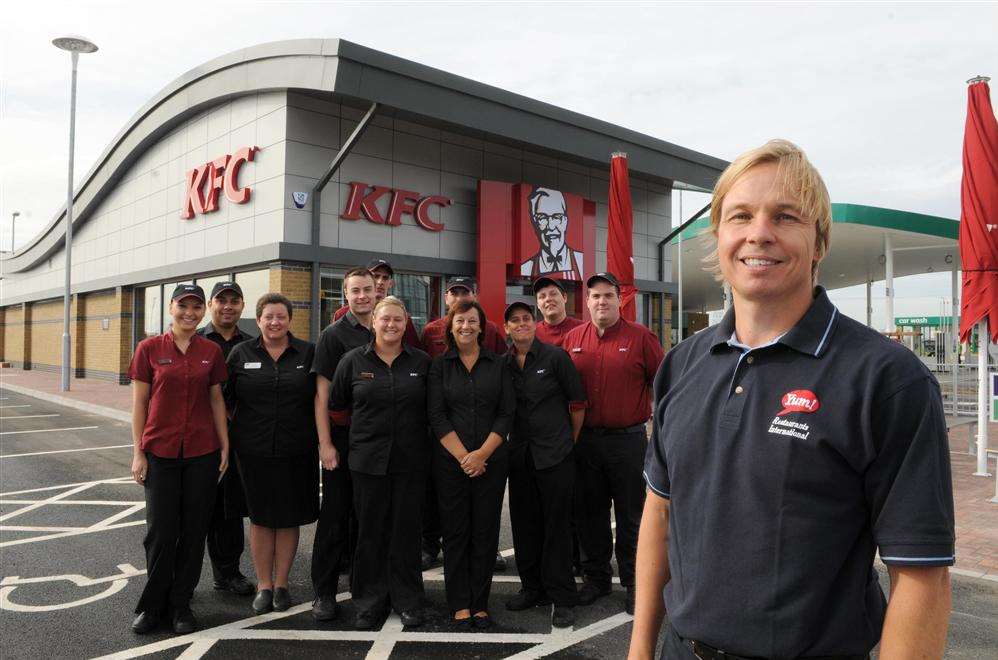 MD Andy Purnell and staff at the new KFC, Neats Court