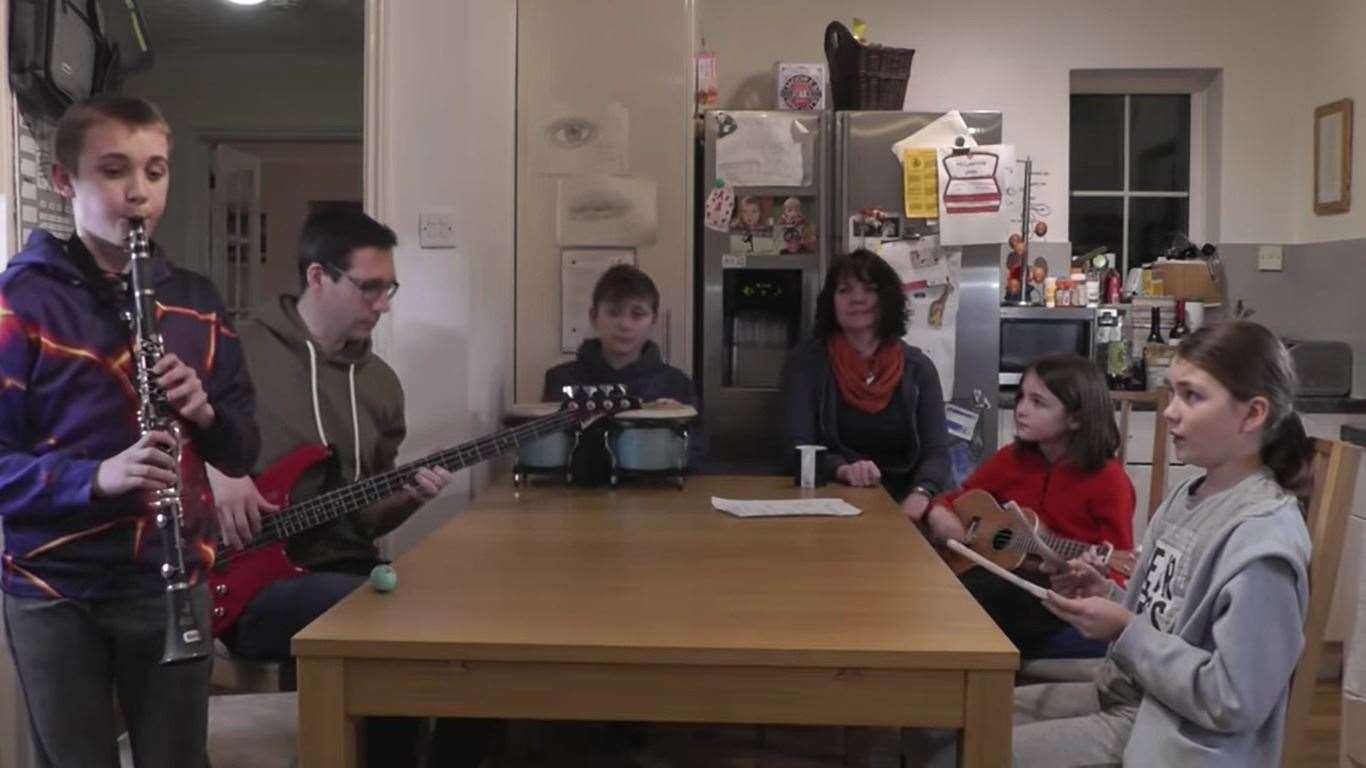 The Marsh family, in the video for their latest lockdown song. Picture: The Marsh Family/YouTube