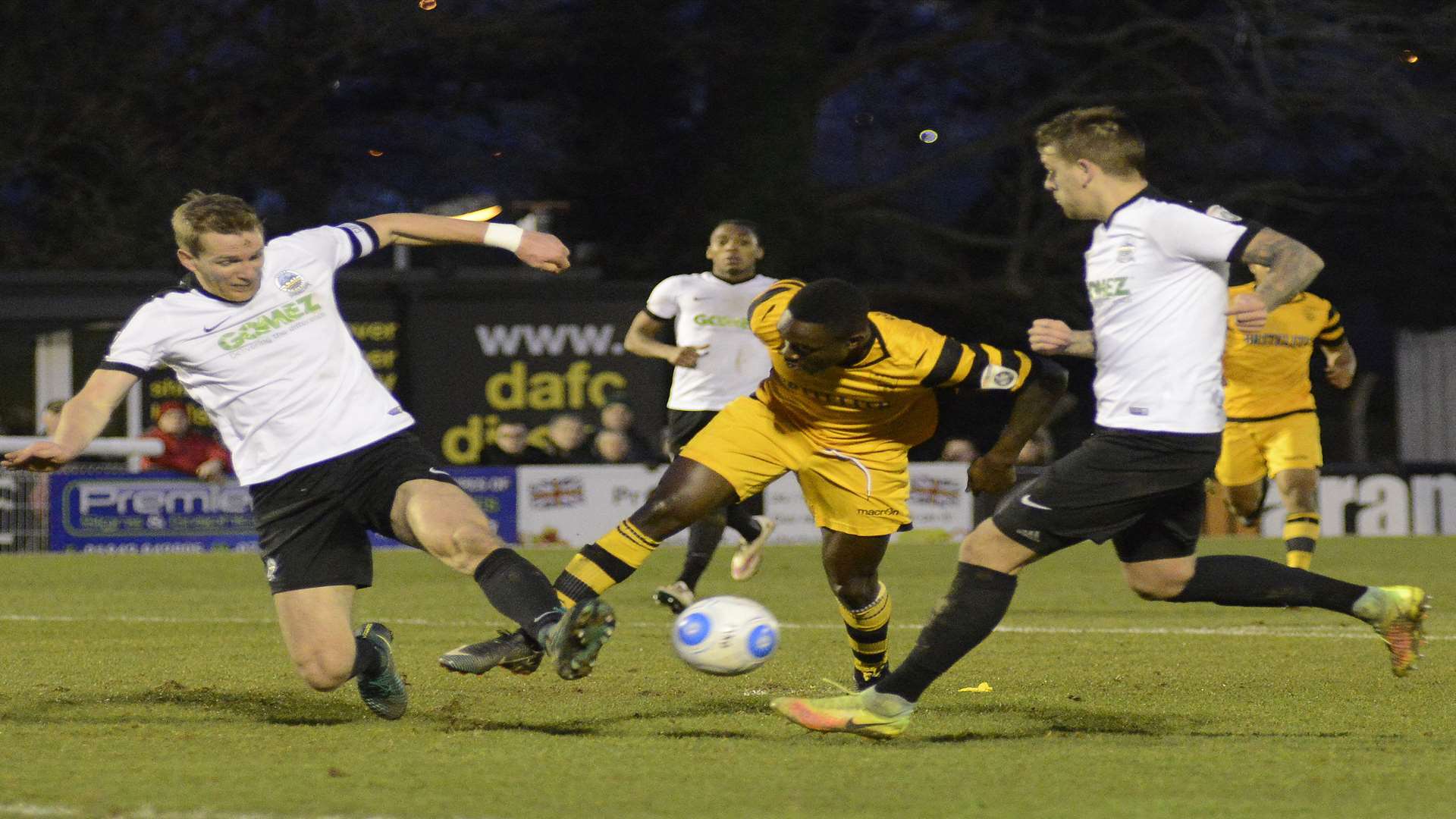 Jamar Loza tries to wriggle through the Dover defence Picture: Paul Amos