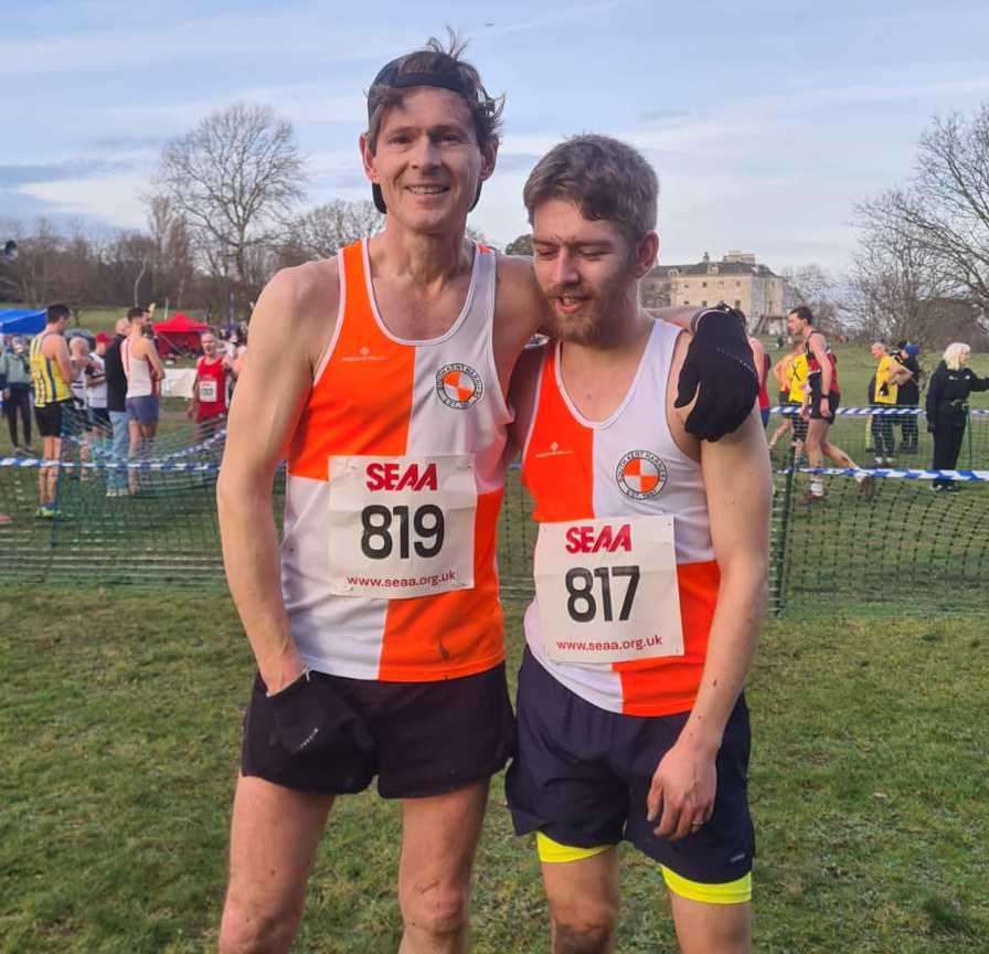 Darren Scrivens, left, and Max Hamilton-Andrews at the Southern Cross-Country Championships