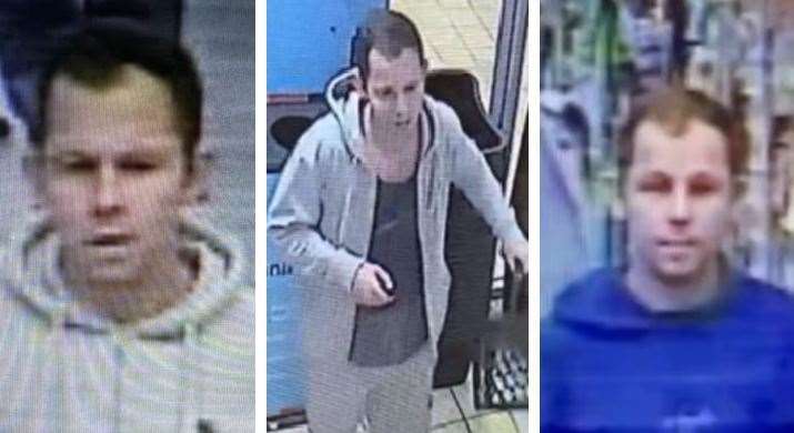 Police have released images of a man who they would like to speak to after multiple thefts on Sheppey