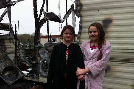 Three girls escaped from this burning caravan in Snowdown caravan park in Aylesham. Pictured Sarah Lane and Bonnie Woodcock