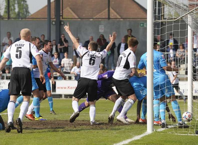 Dartford take the lead after a goalmouth scramble Picture: Andy Payton