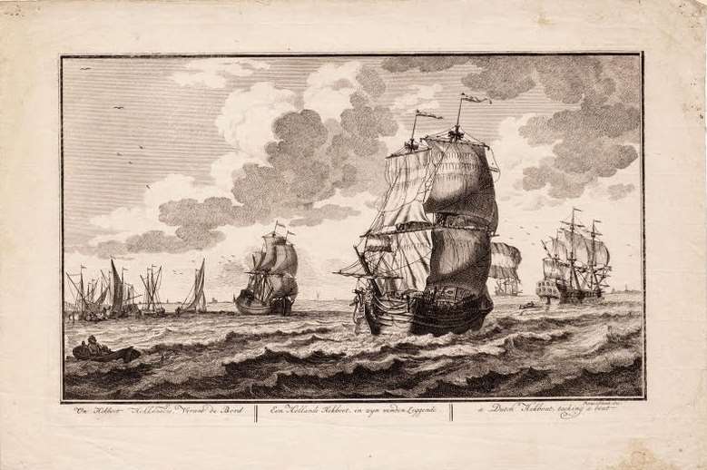 Drawing of the ship – A drawing of a ship similar to the Rooswijk – a Dutch ‘hekboot’, by Adolf van der Laan in 1716. Copyright: Collection of the Fries Scheepvaartmuseum.