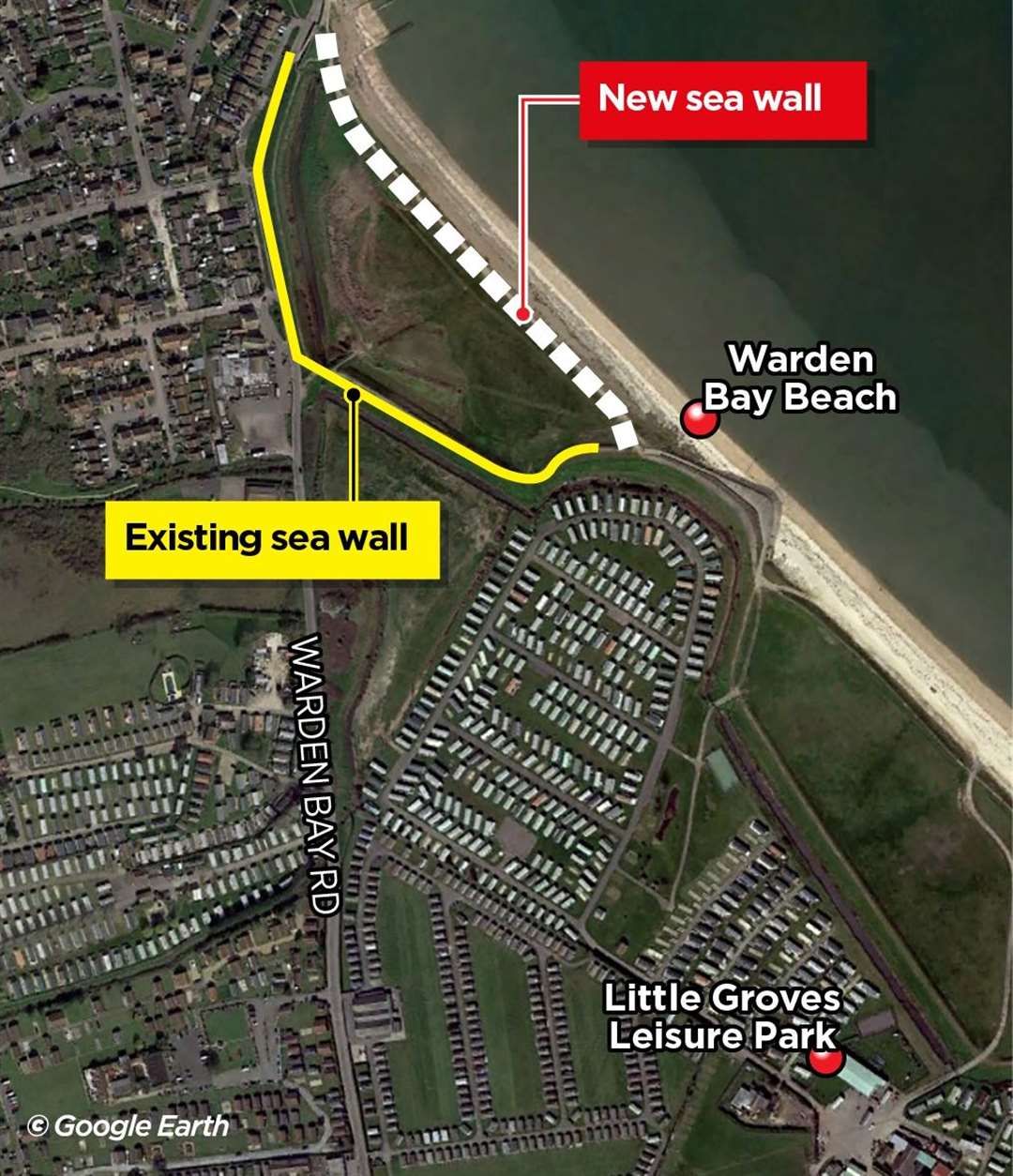 Where the new sea wall is being built. Picture: KM Graphics