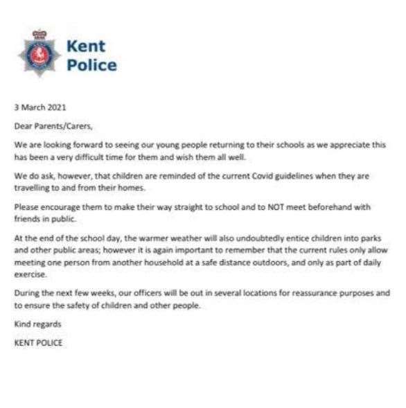 A copy of the letter sent by police