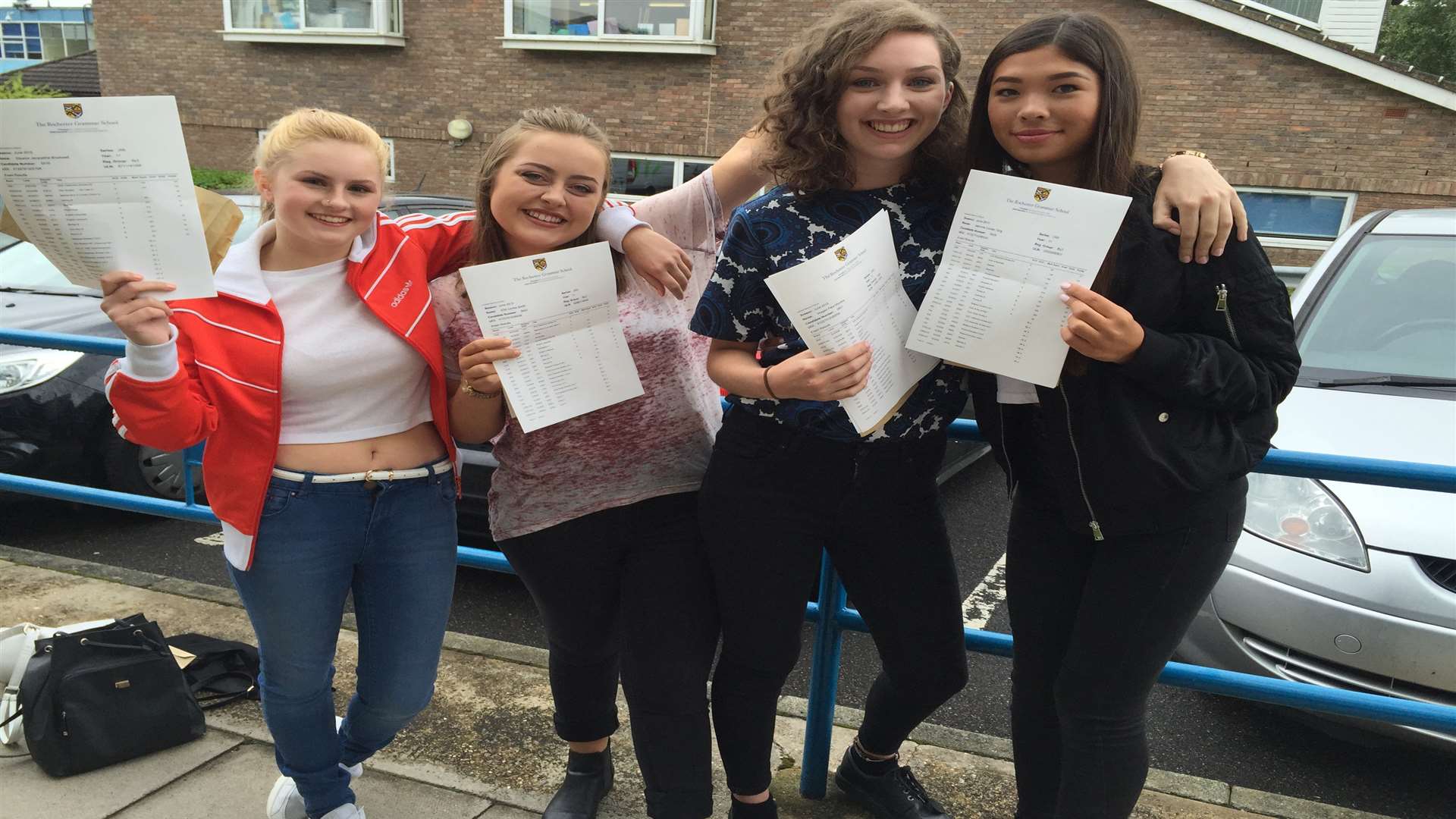 Rochester Grammar School pupils Eleanor Brockwell, Ellie Smith, Imogen Munday and Jasmine Tang with their GCSE results