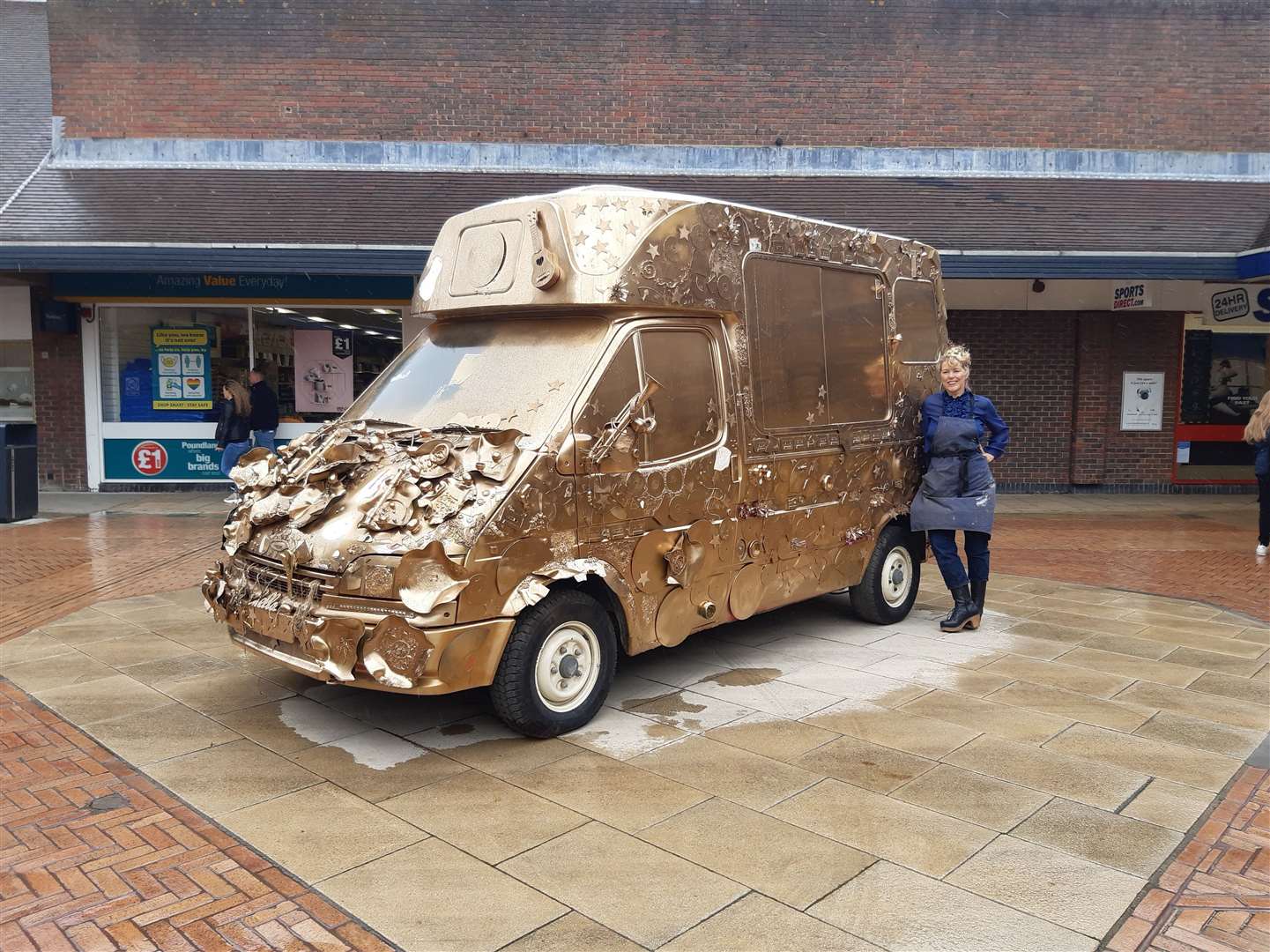 Sadie and the golden ice cream van which doubles as a DJ booth