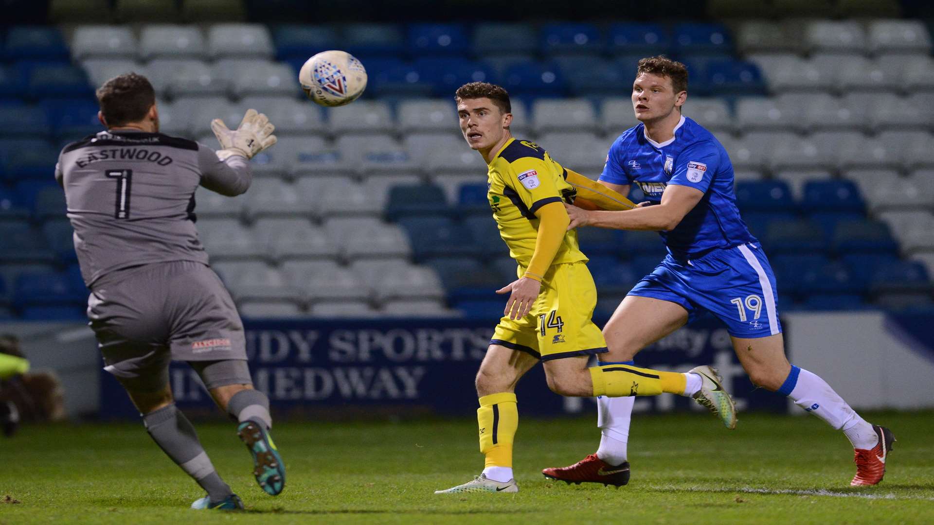 Ben Nugent gets forward as Gills chase a second goal Picture: Gary Browne