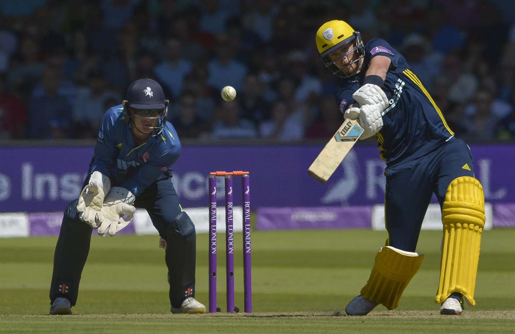 Hampshire's Sam Northeast hits out during his innings of 75 not out Picture Ady Kerry