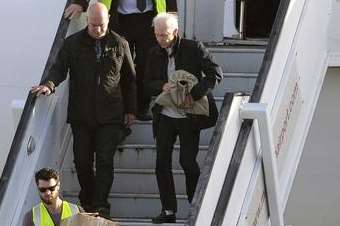 Charlies Watts exits the Rolling Stones' plane at Manston Airport. Picture: Barry Goodwin