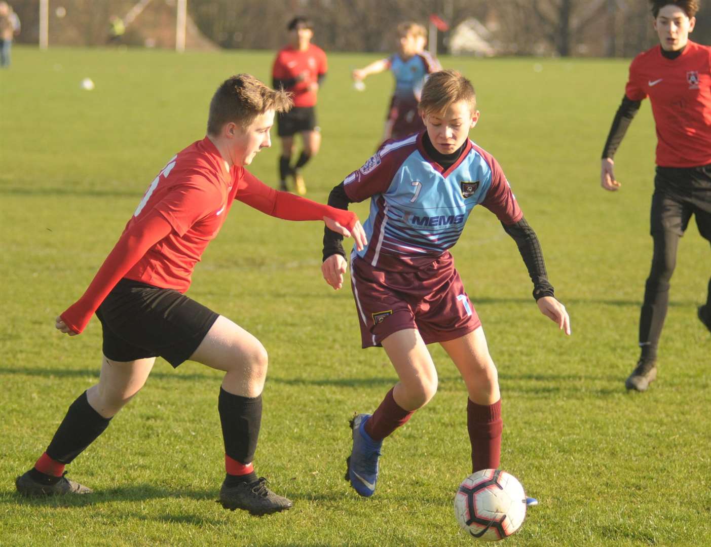 Thamesview, left, and Wigmore Youth contest the points in Under-15 Division 1 Picture: Steve Crispe