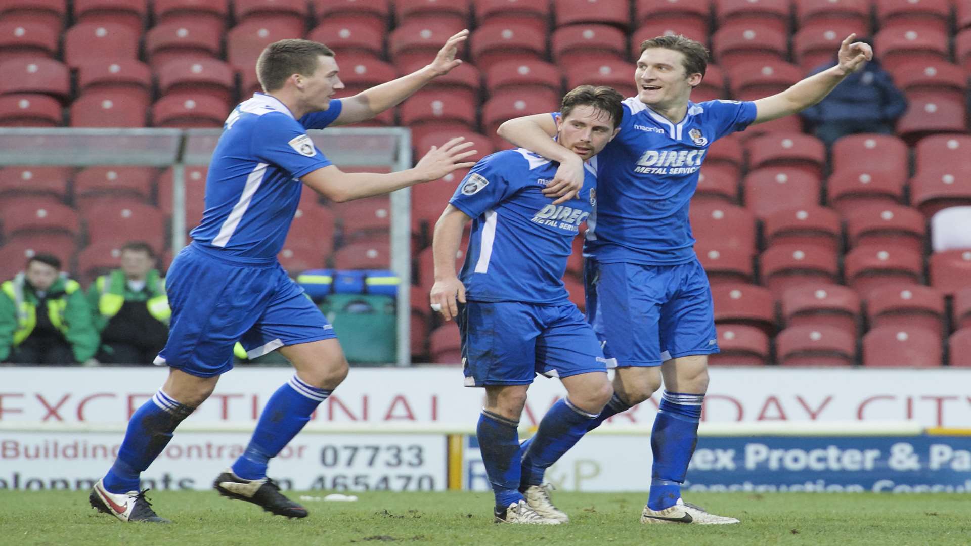 Lee Noble (centre) is congratulated by Max Cornhill and Tom Bradbrook Picture: Andy Payton