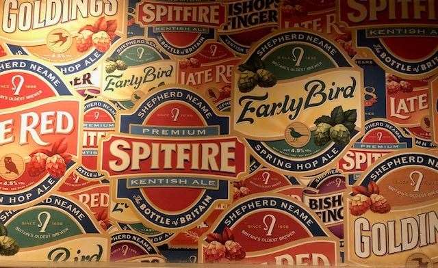 A colourful homage to some of Shepherd Neame’s most popular brews, this wallpaper brightened up the back of the pub