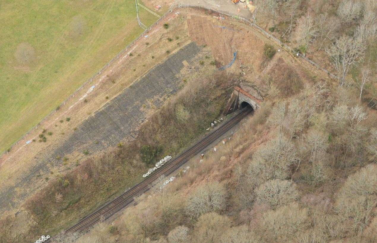 Engineers are working to rebuild the entrance to Wadhurst tunnel to reduce the risk of landslips. Picture: Network Rail