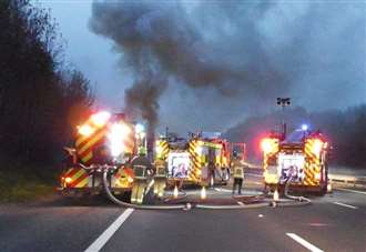 Lorry on fire on M20 near Brands Hatch