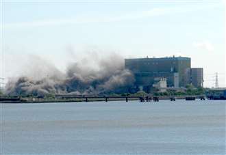 Gravesend: Onlookers watch as 11th demolition takes place at Tilbury power station in Essex